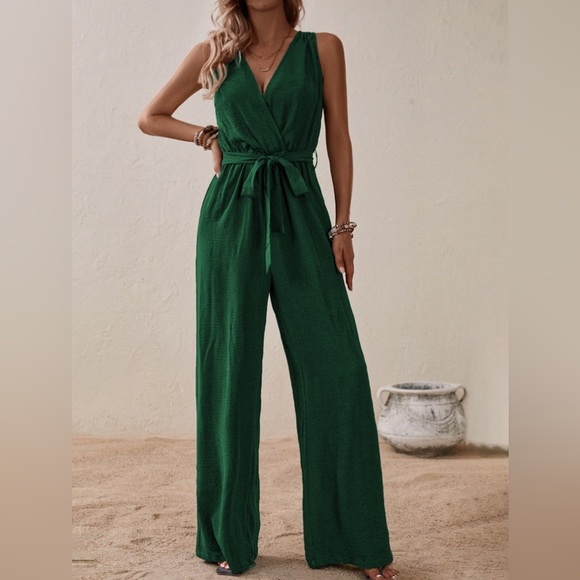 Casual Tied Surplice Sleeveless Wide Leg Jumpsuit - Picture 6 of 11